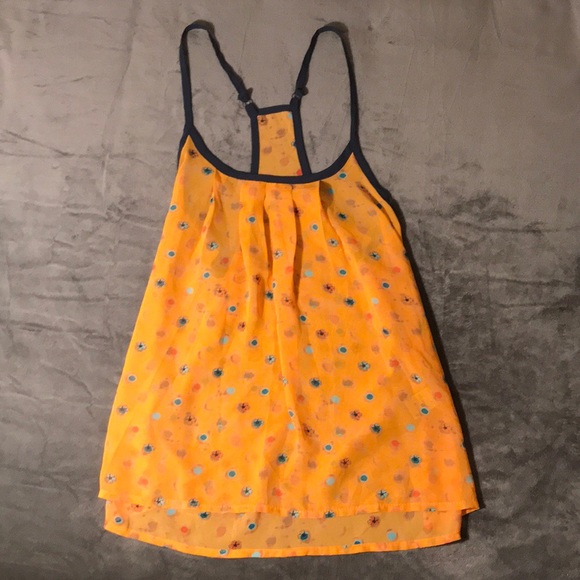 Sheer Orange Dots Tank Crop Top Silk/Satin Feel - Picture 3 of 6
